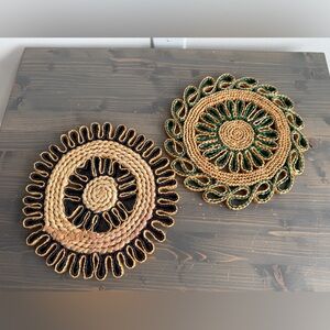 2 x vintage woven trivets